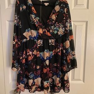 Long Sleeved Black and Floral Dress